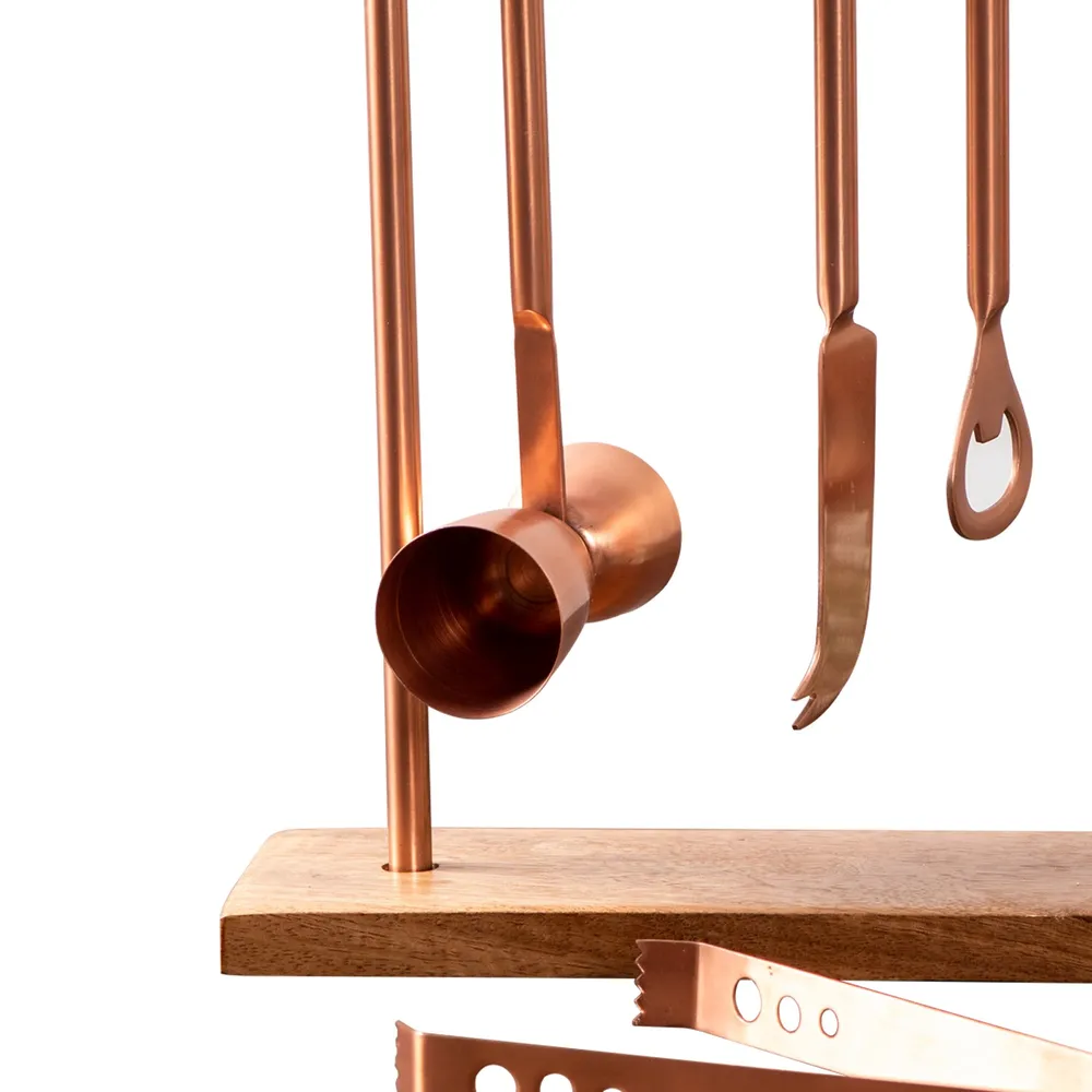 Lustrous Silver Stainless Steel Bar Tool Set Of 4 With Stand