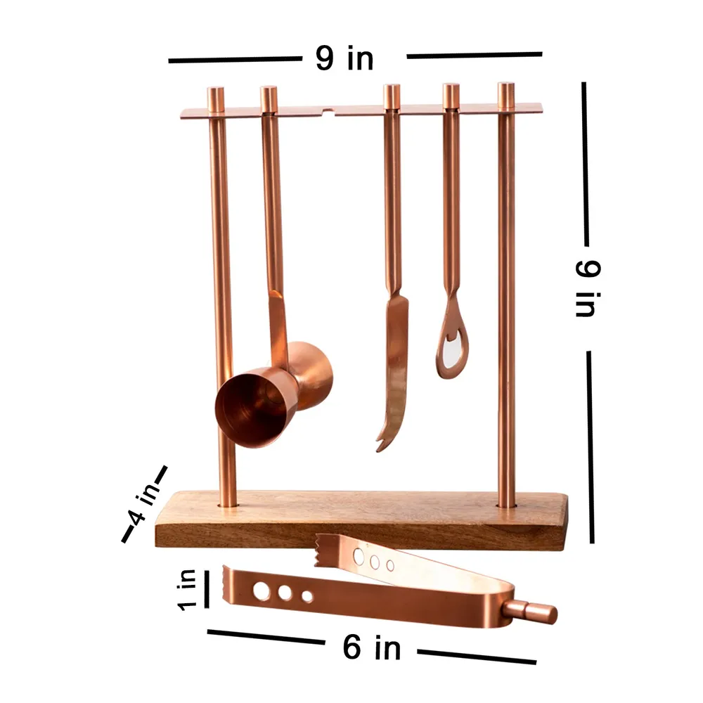 Lustrous Silver Stainless Steel Bar Tool Set Of 4 With Stand