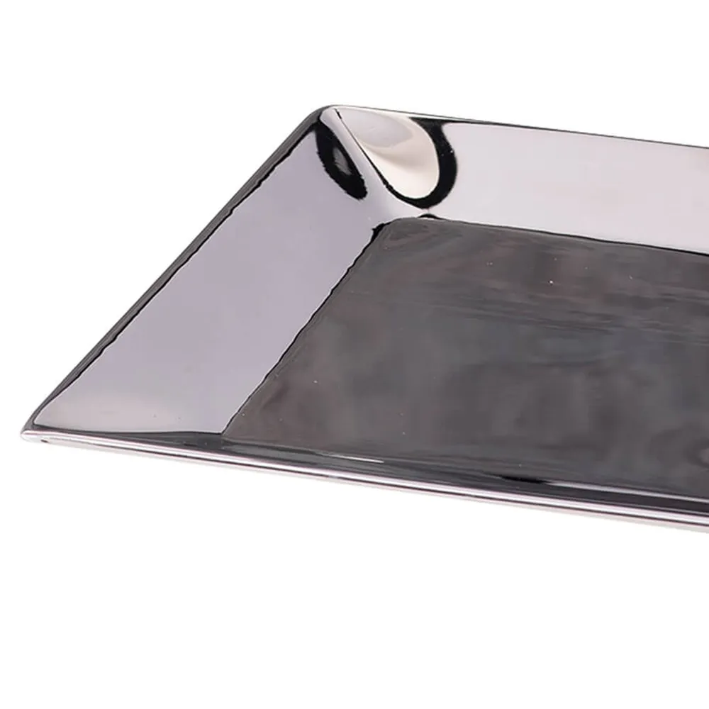 Lustrous Silver Stainless Steel Serving Tray
