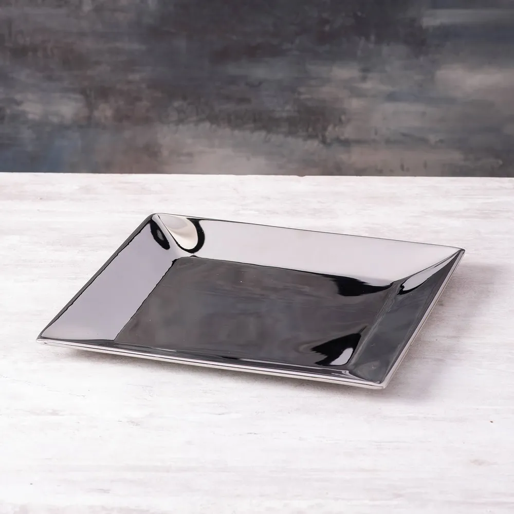 Lustrous Silver Stainless Steel Serving Tray