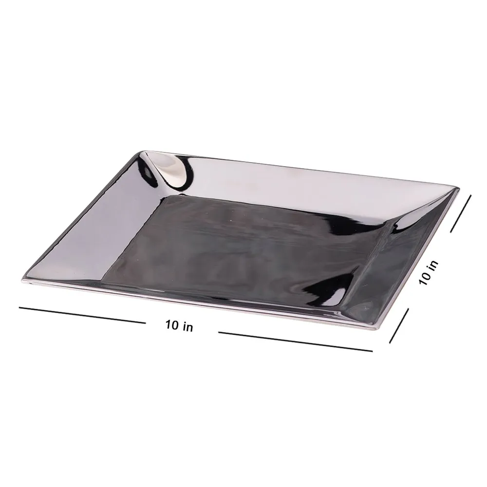Lustrous Silver Stainless Steel Serving Tray