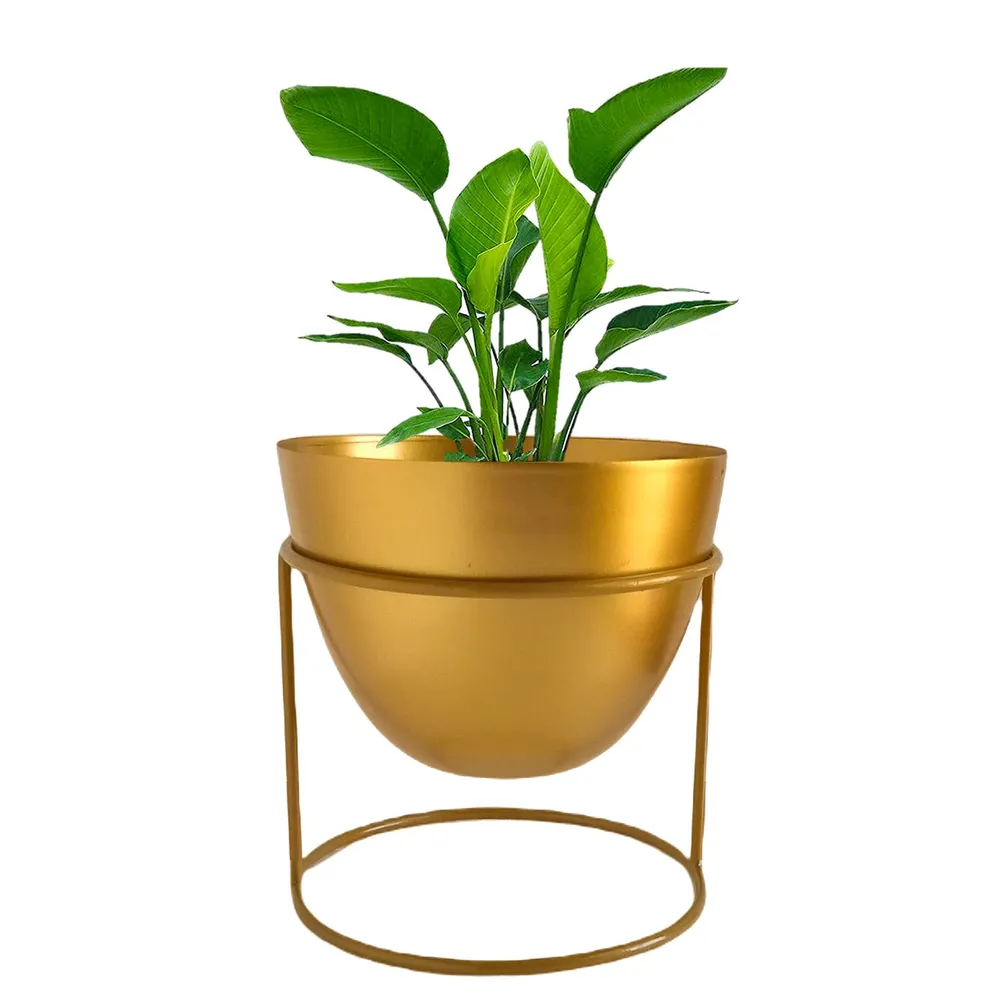 Lux Hand-hammered Ovate Gold Metal Desk Planter with Stand