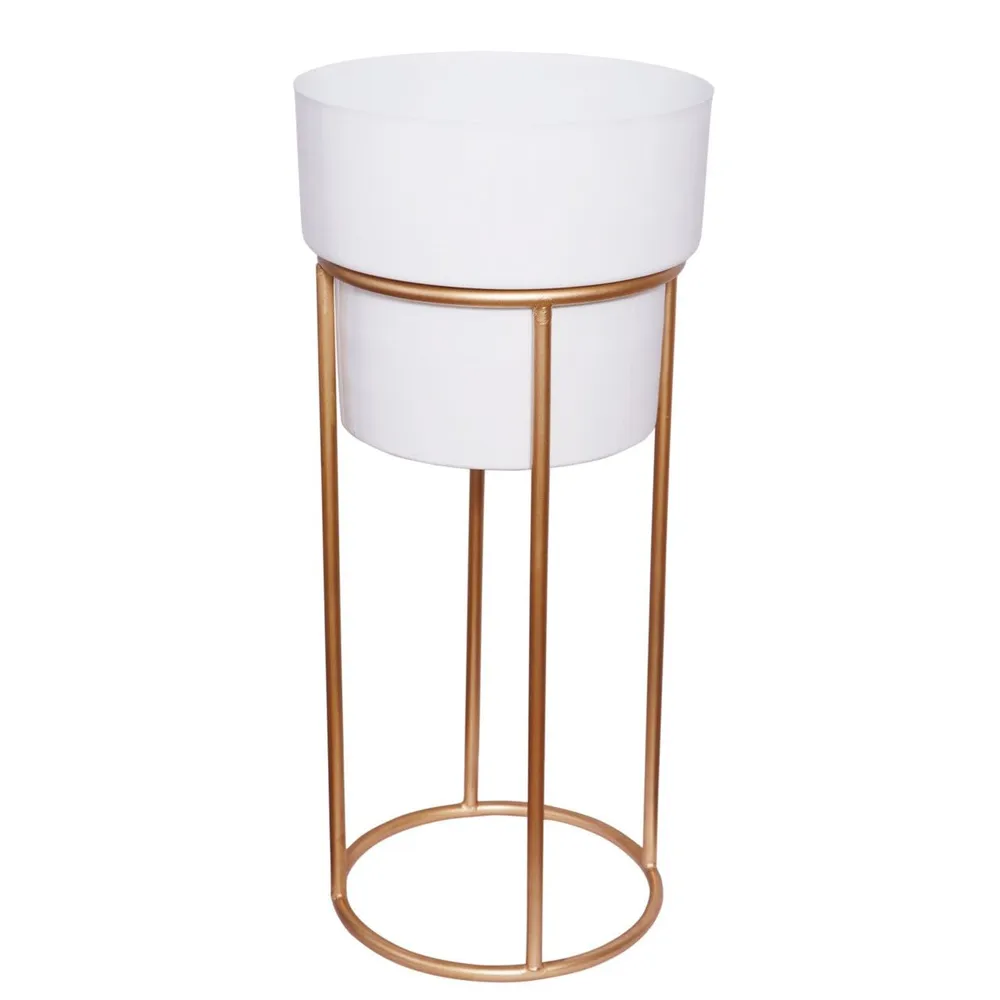 Lux White & Gold Metal Planter with Stand-Large