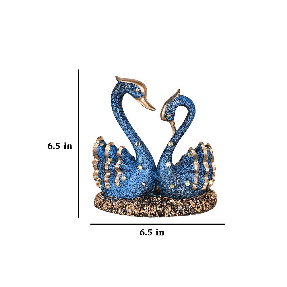 Luxe Blue Swan Resin Showpiece with Gold Accents