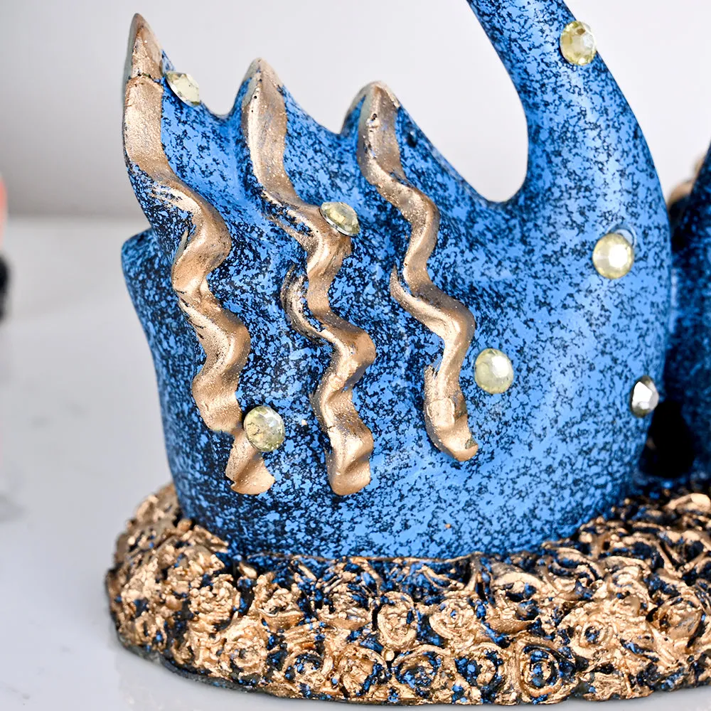 Luxe Blue Swan Resin Showpiece with Gold Accents