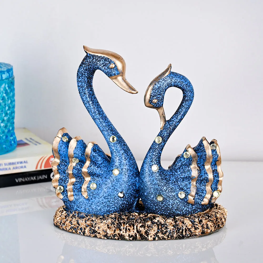 Luxe Blue Swan Resin Showpiece with Gold Accents