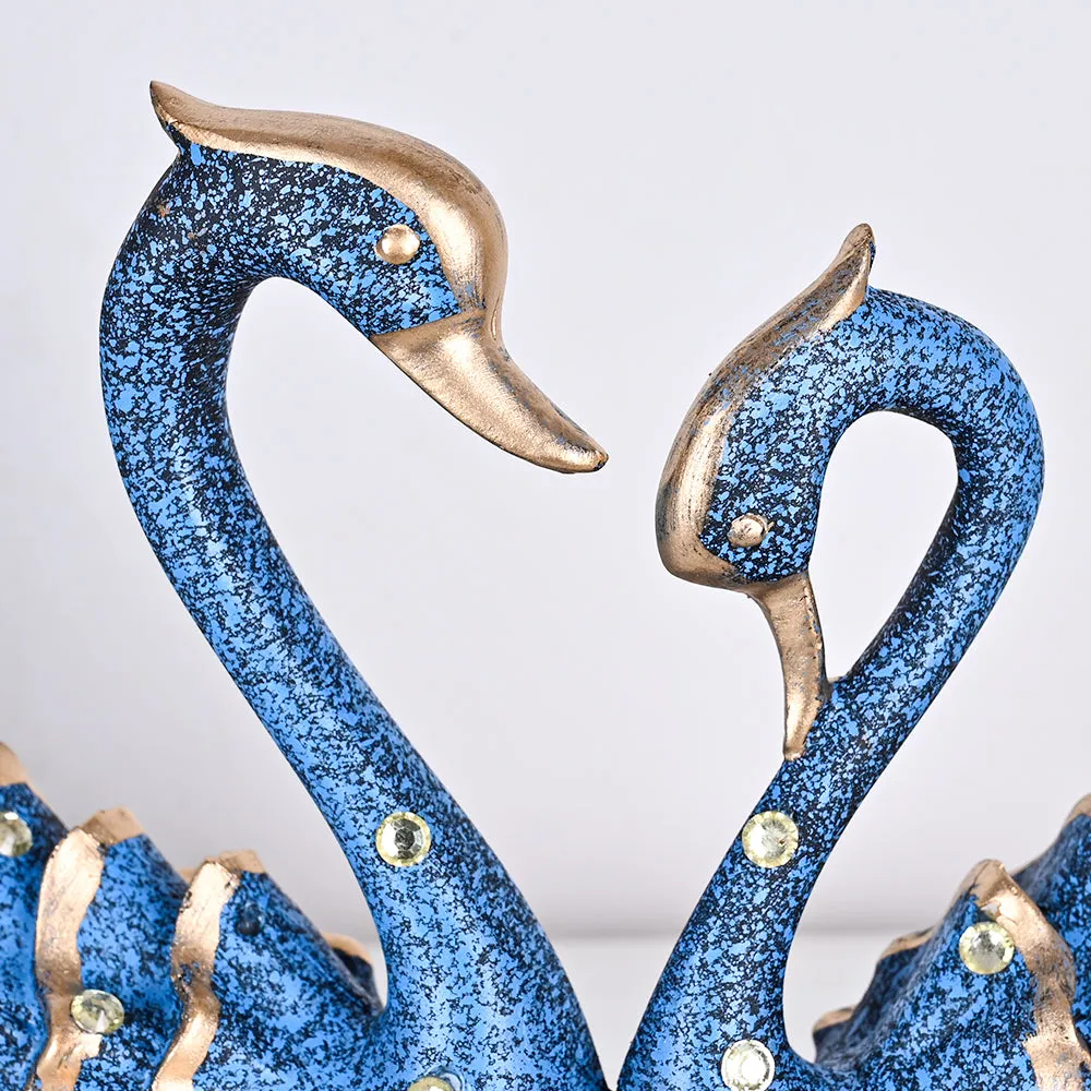 Luxe Blue Swan Resin Showpiece with Gold Accents