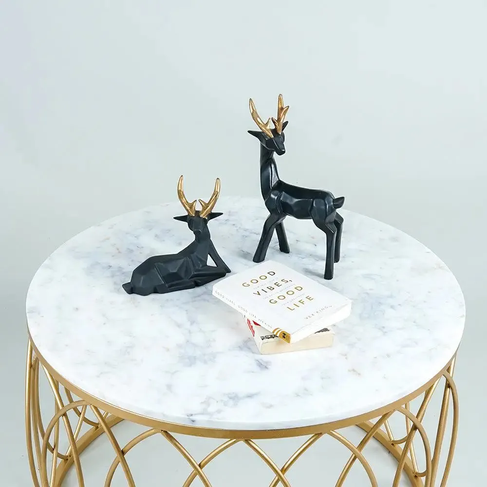 Luxe Designer Center Table in Golden &amp; White Colour- Intertwined Pattern