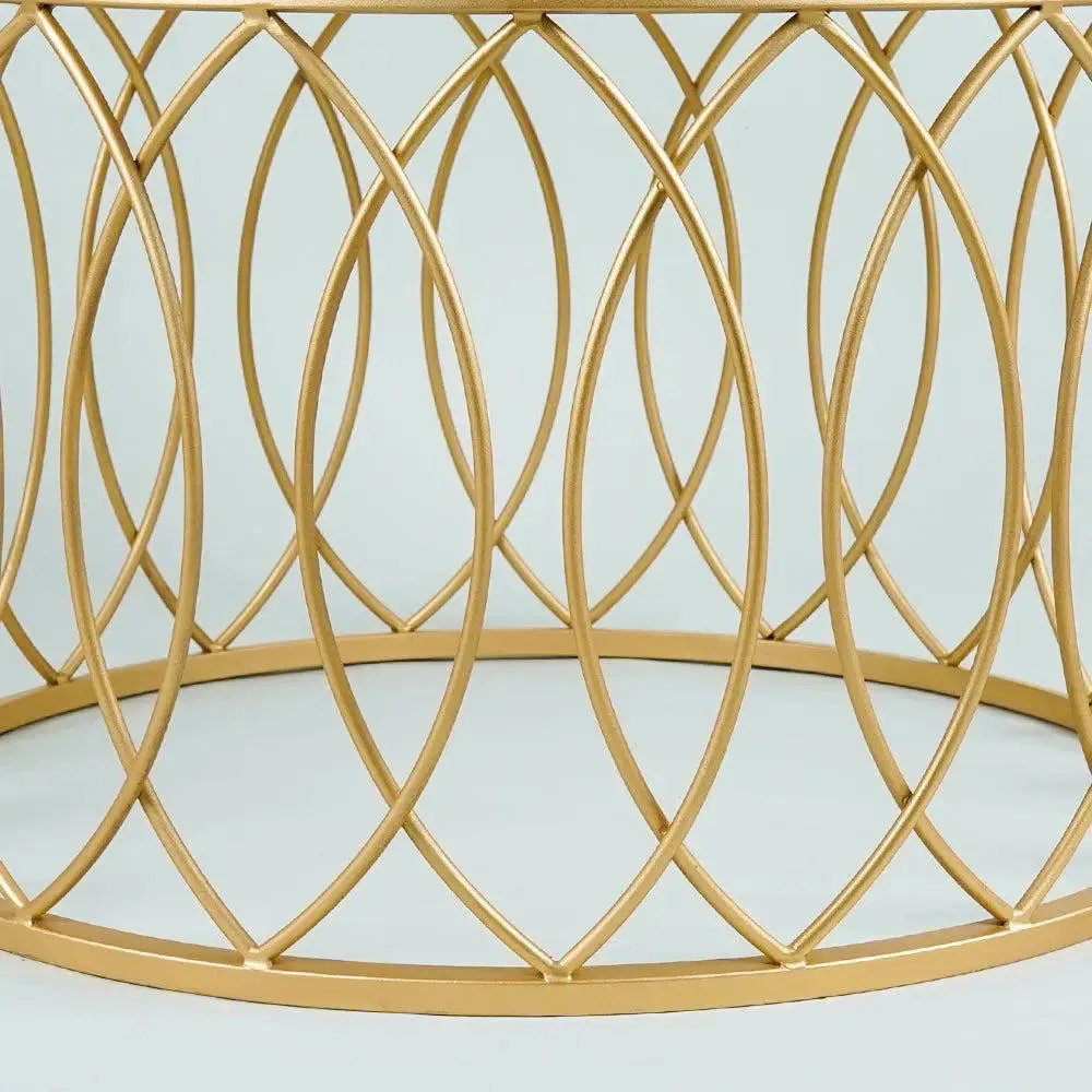 Luxe Designer Center Table in Golden &amp; White Colour- Intertwined Pattern