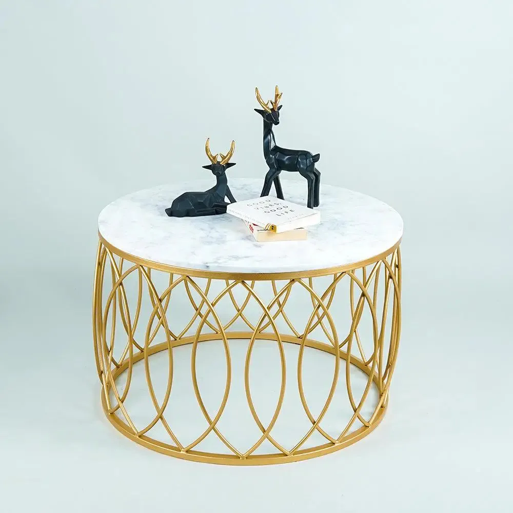 Luxe Designer Center Table in Golden &amp; White Colour- Intertwined Pattern