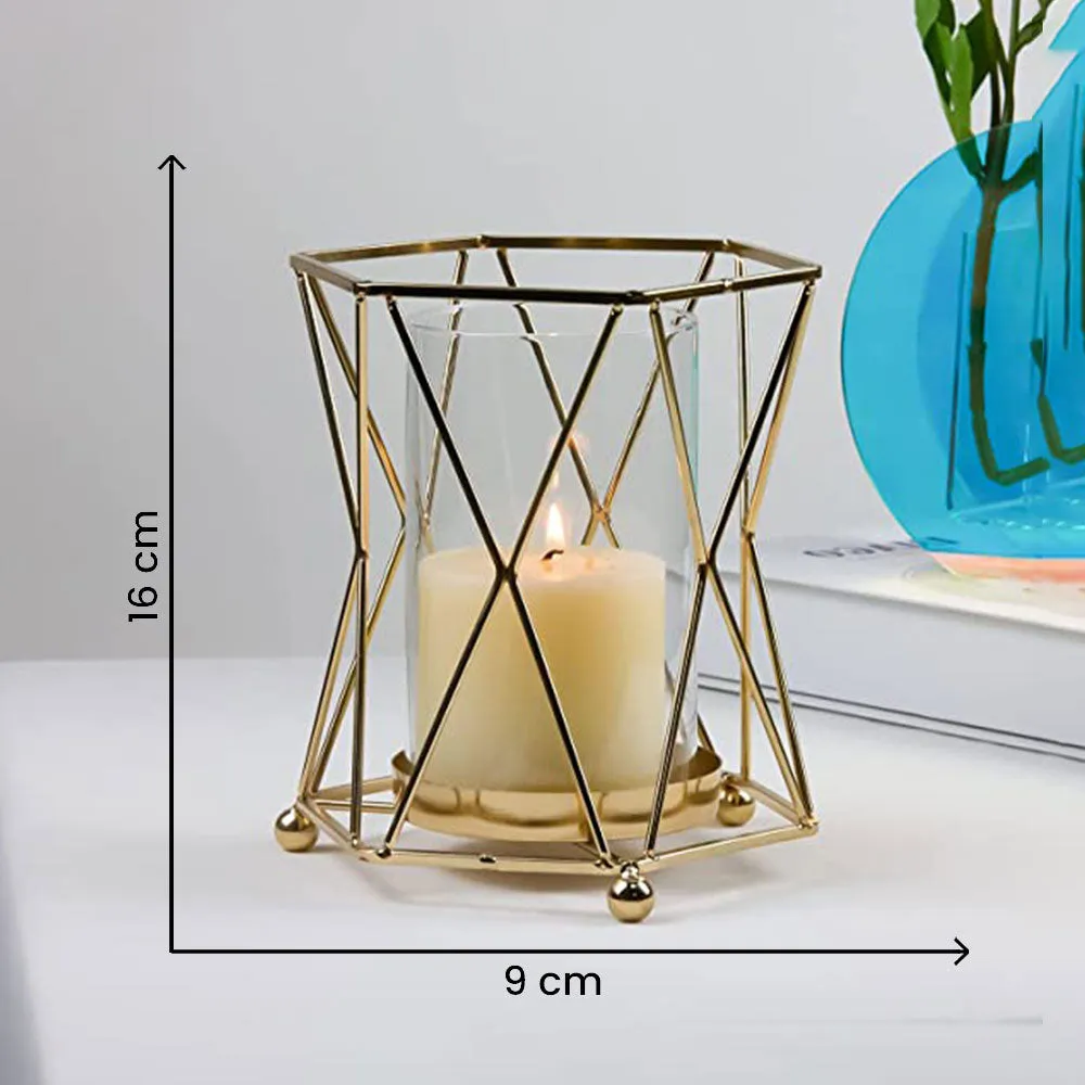 Luxe Geometric Golden Tea Light Candle Holder Single Piece