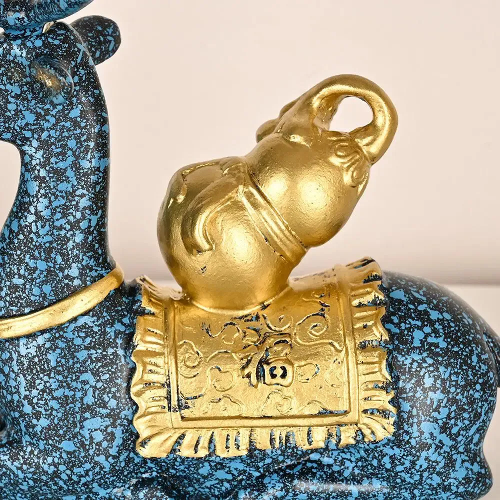 Luxe Gold & Blue Polyresin Swamp Deer Statues (Set of 2) Sitting