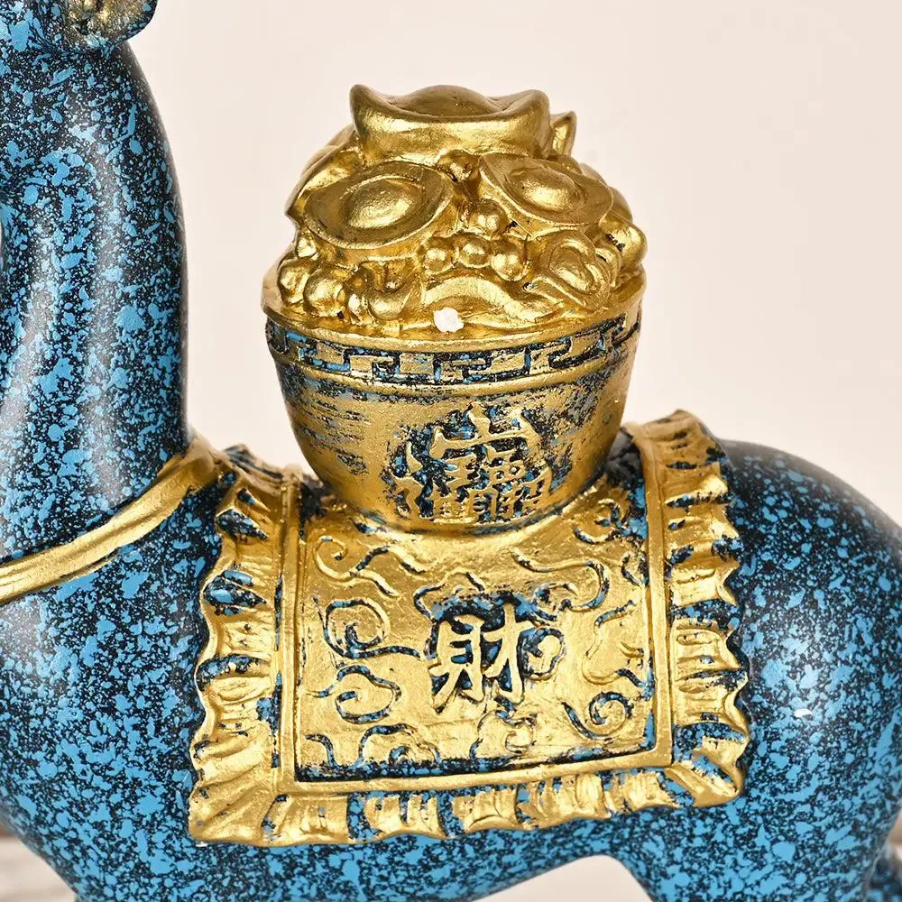 Luxe Gold & Blue Polyresin Swamp Deer Statues (Set of 2) Sitting