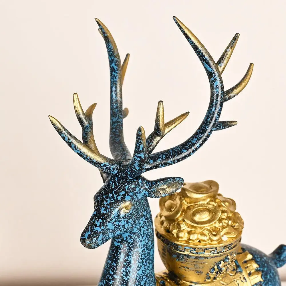 Luxe Gold & Blue Polyresin Swamp Deer Statues (Set of 2) Sitting