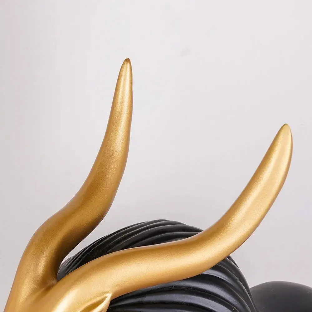 Luxe Golden Horned Polyresin Black Yak Figurine