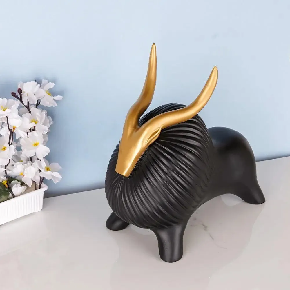 Luxe Golden Horned Polyresin Black Yak Figurine