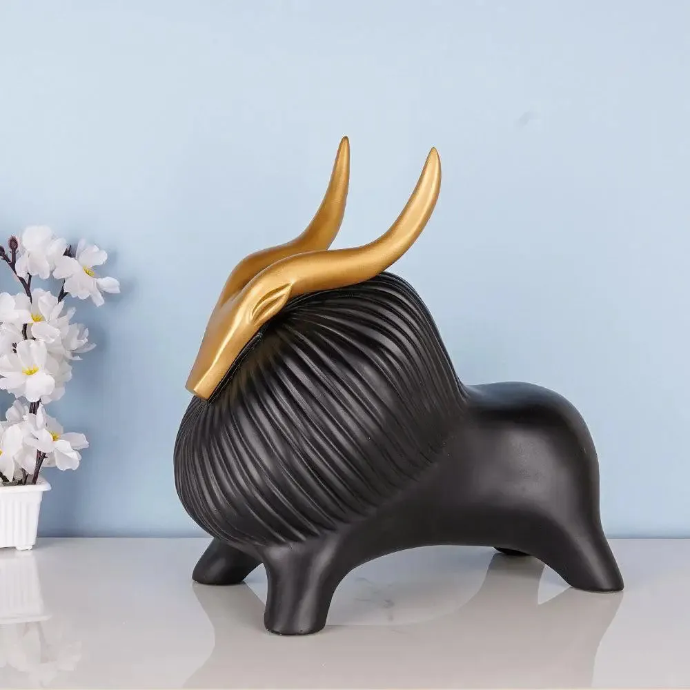 Luxe Golden Horned Polyresin Black Yak Figurine