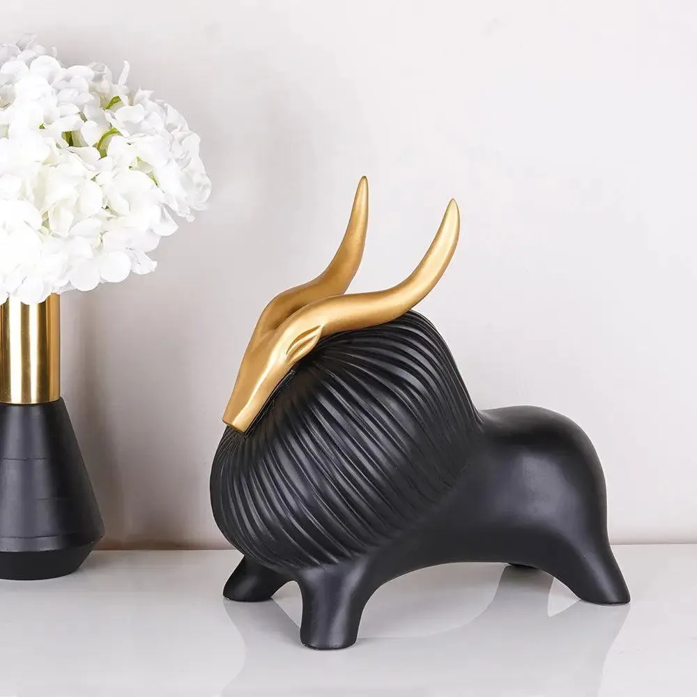 Luxe Golden Horned Polyresin Black Yak Figurine