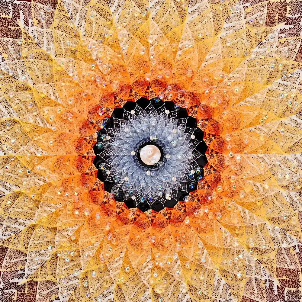 Luxe Leaf Art Crystal Glass Wall Painting- Golden Frame