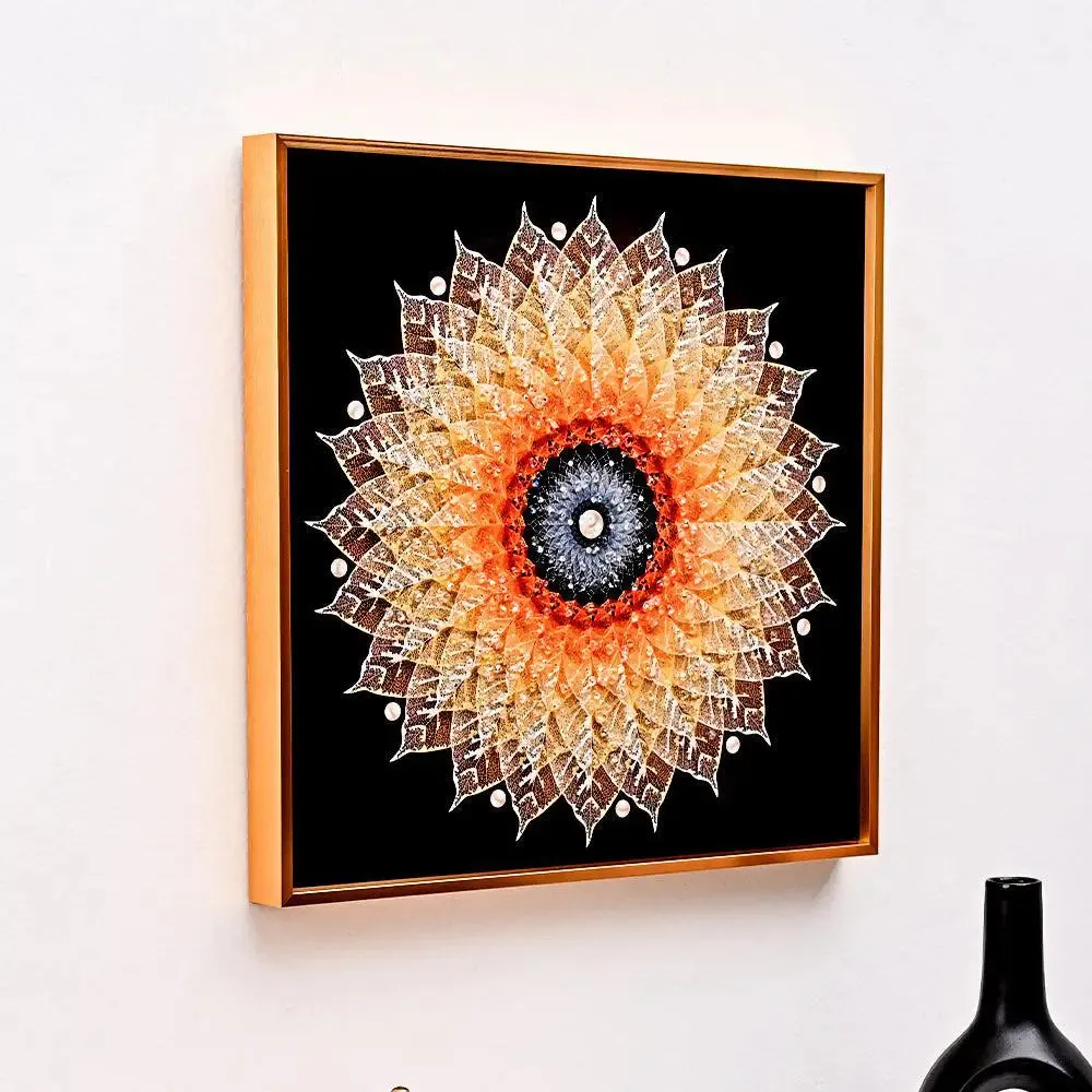 Luxe Leaf Art Crystal Glass Wall Painting- Golden Frame