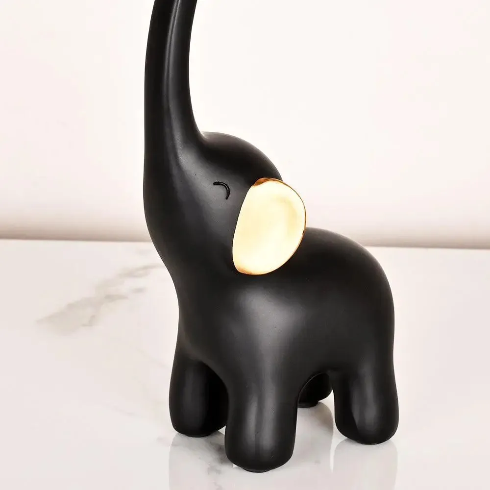 Luxe Long Trunk Black &amp; Gold Elephant Polyresin Figurine (Set of 3) Single Piece