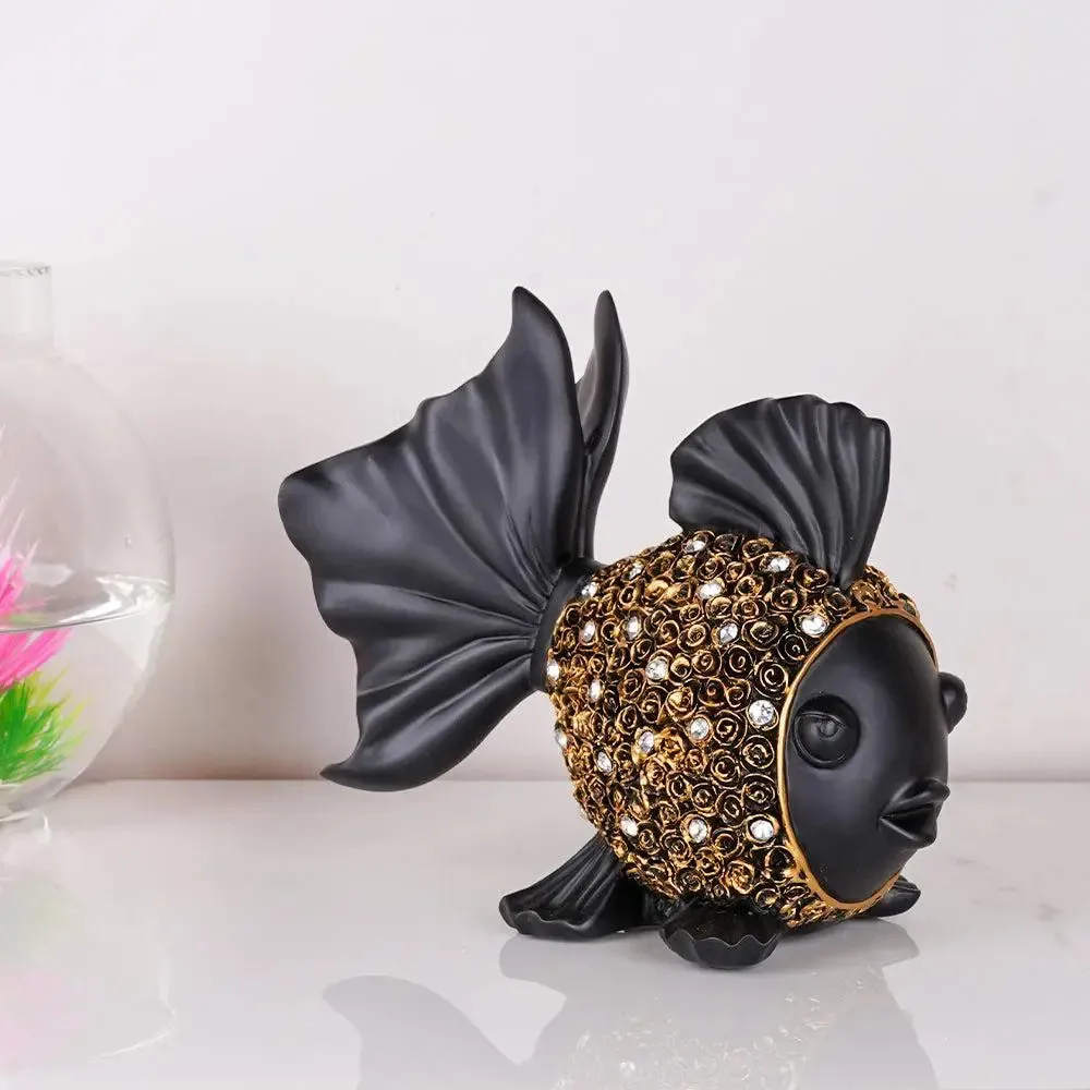 Luxe Polyresin Fish Figurine Table Decor With Golden Accents Single Piece
