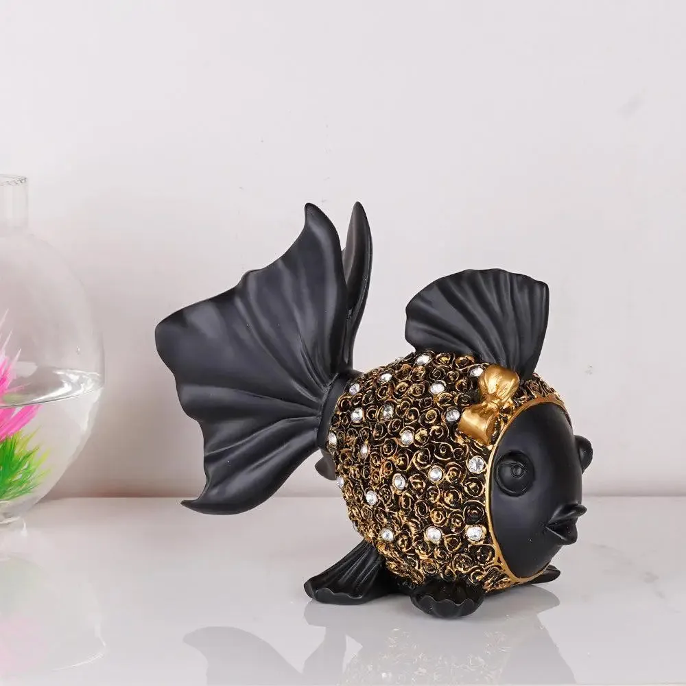 Luxe Polyresin Fish Figurine Table Decor With Golden Accents Single Piece