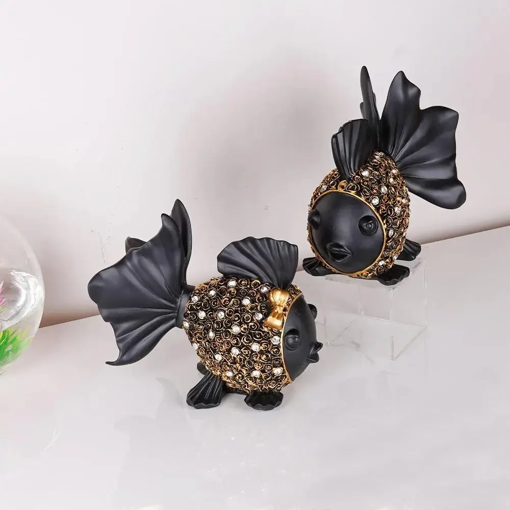 Luxe Polyresin Fish Figurine Table Decor With Golden Accents Single Piece
