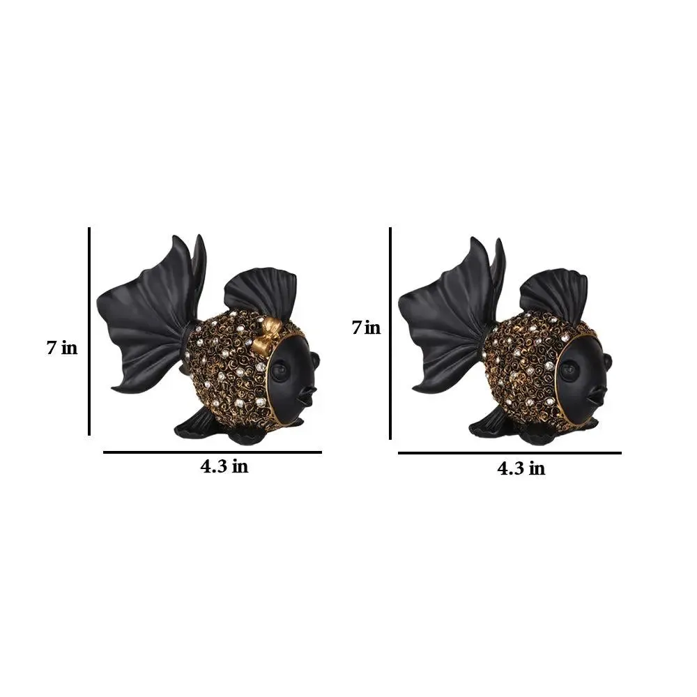 Luxe Polyresin Fish Figurine Table Decor With Golden Accents Single Piece