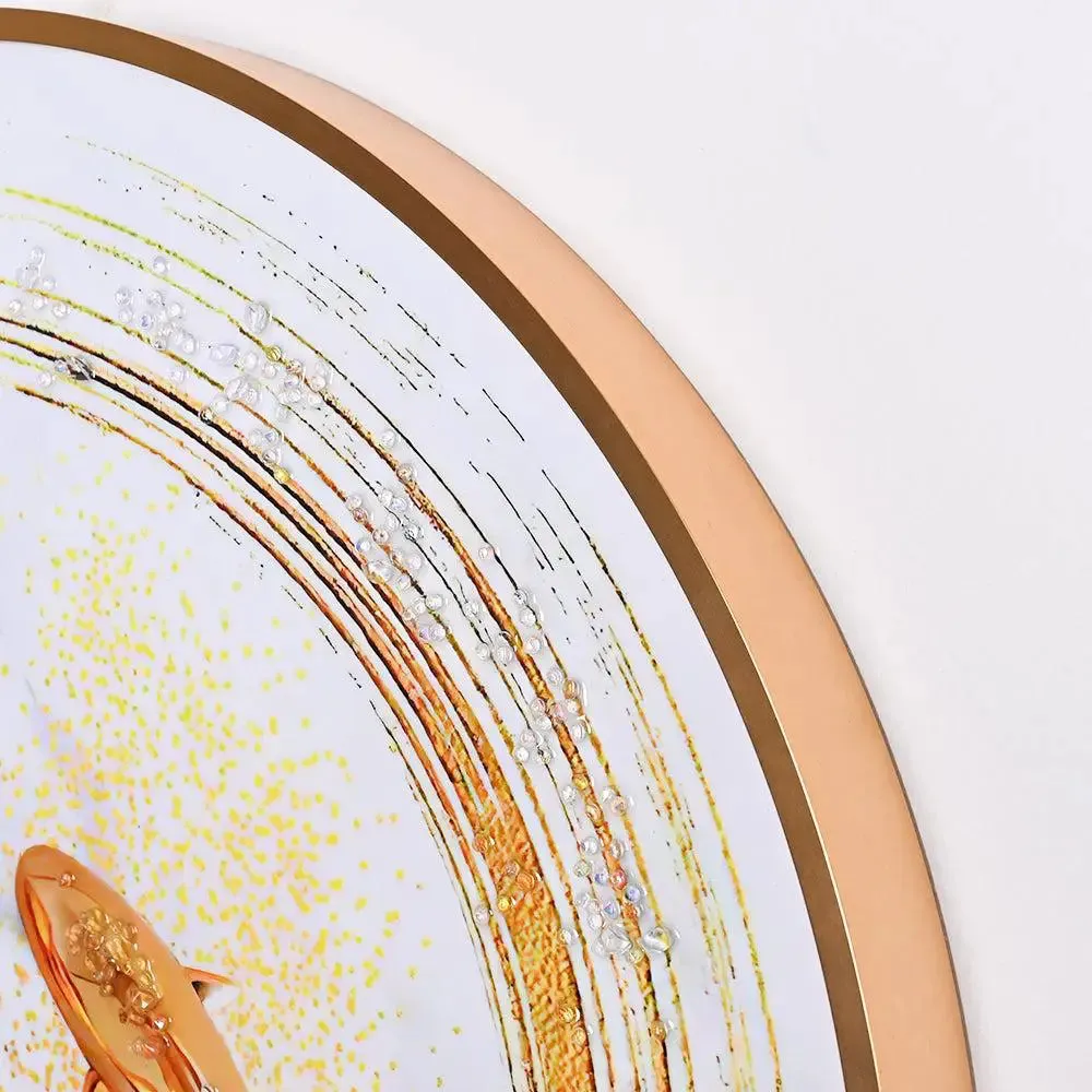 Luxe Yin Yang Cicular Crystal Glass Art Wall Painting- Golden Frame