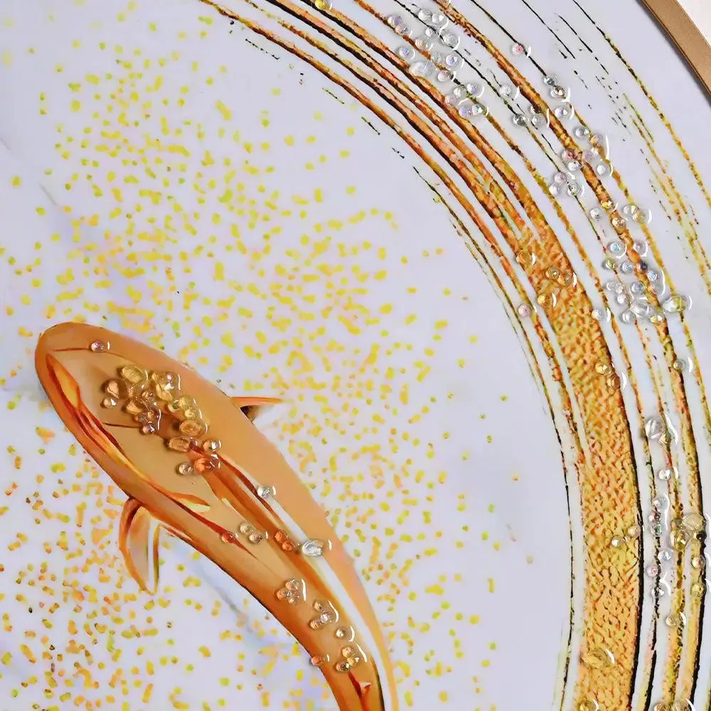 Luxe Yin Yang Cicular Crystal Glass Art Wall Painting- Golden Frame