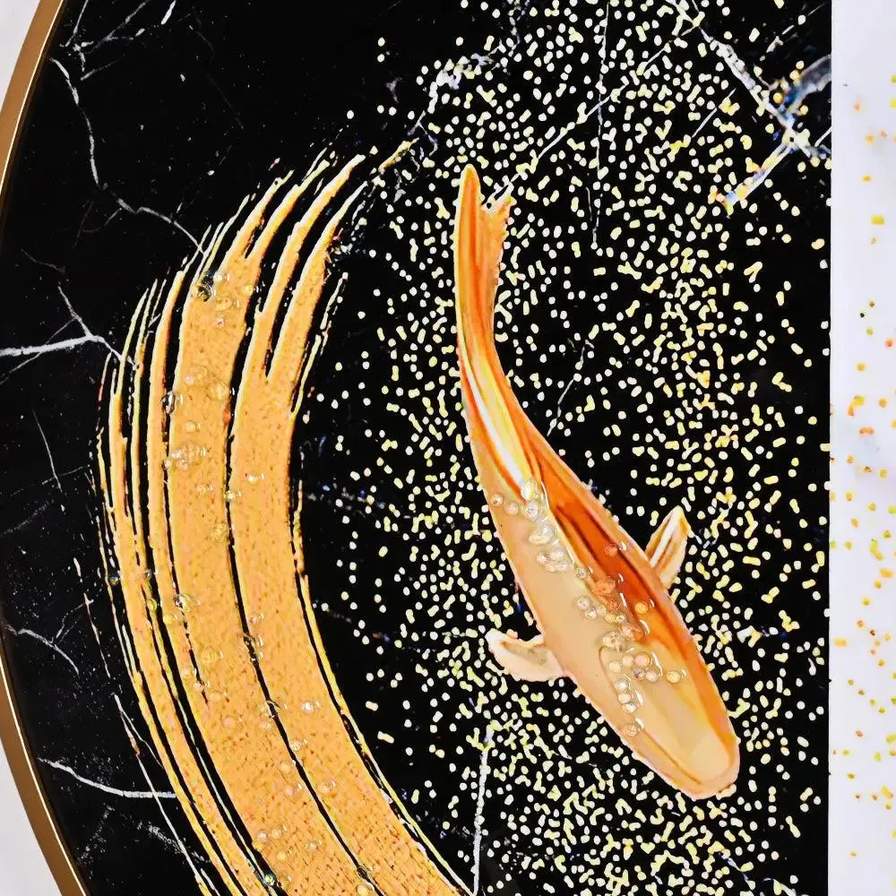 Luxe Yin Yang Cicular Crystal Glass Art Wall Painting- Golden Frame