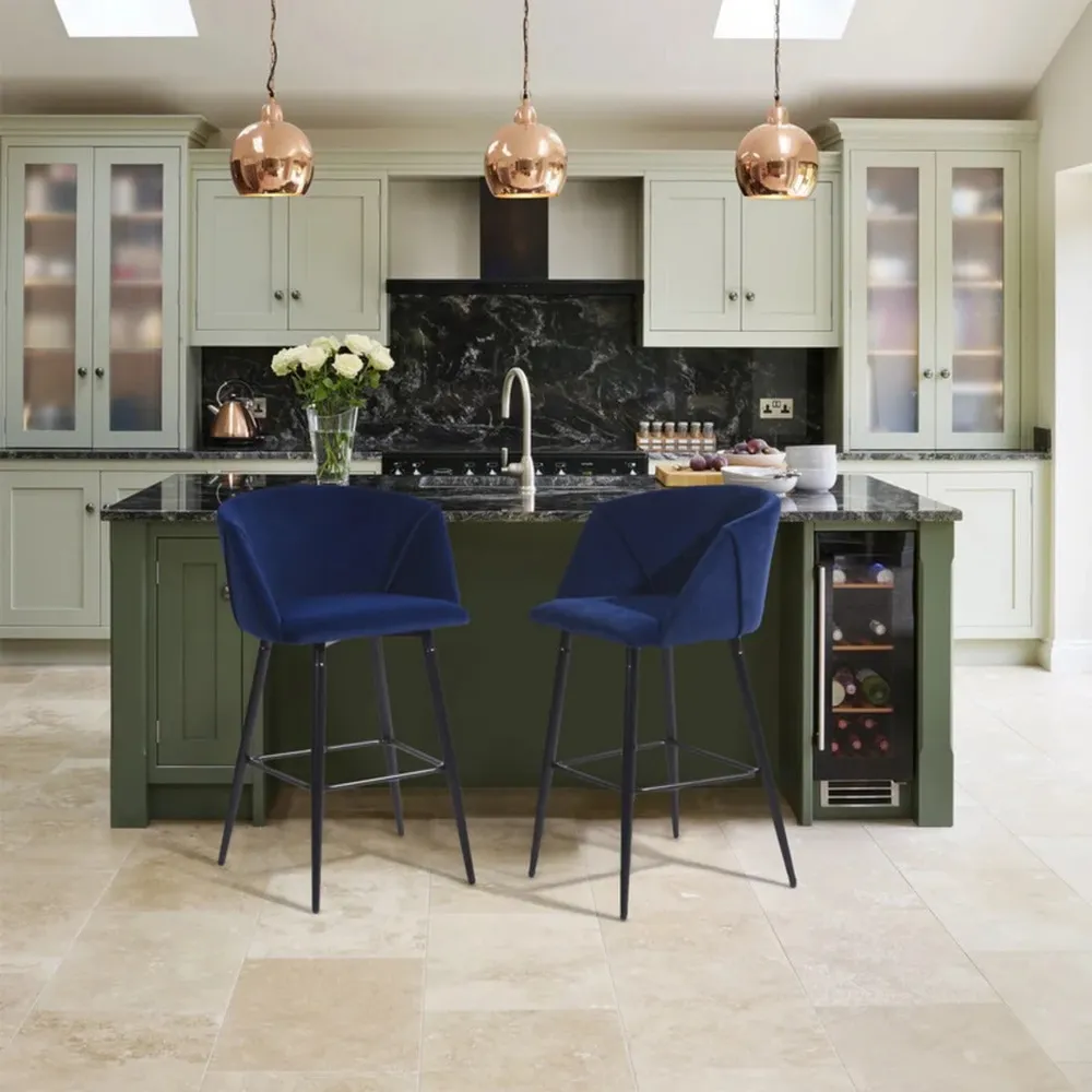 Luxurious Comfy Blue Velvet Counter Bar Chair / Long Chair Single Chair