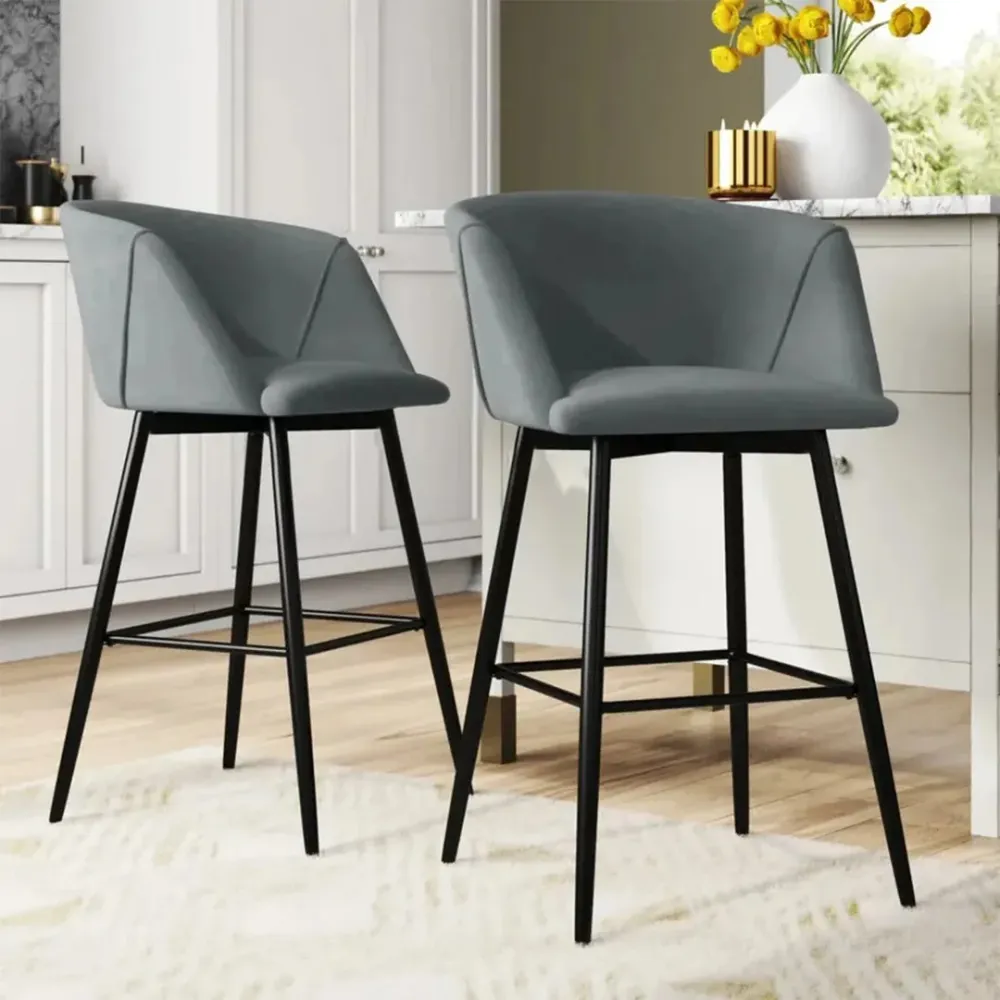 Luxurious Comfy Grey Velvet Counter Bar Chair / Long Chair Single