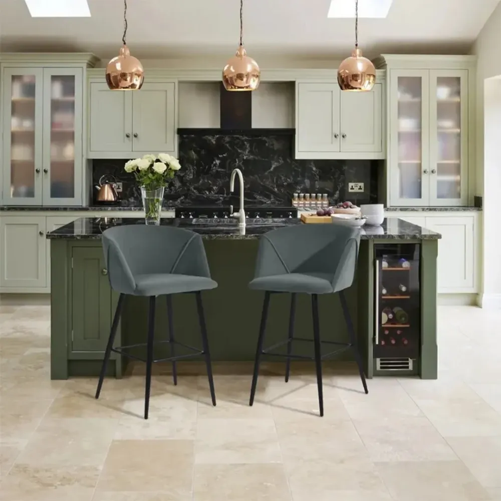 Luxurious Comfy Grey Velvet Counter Bar Chair / Long Chair Single