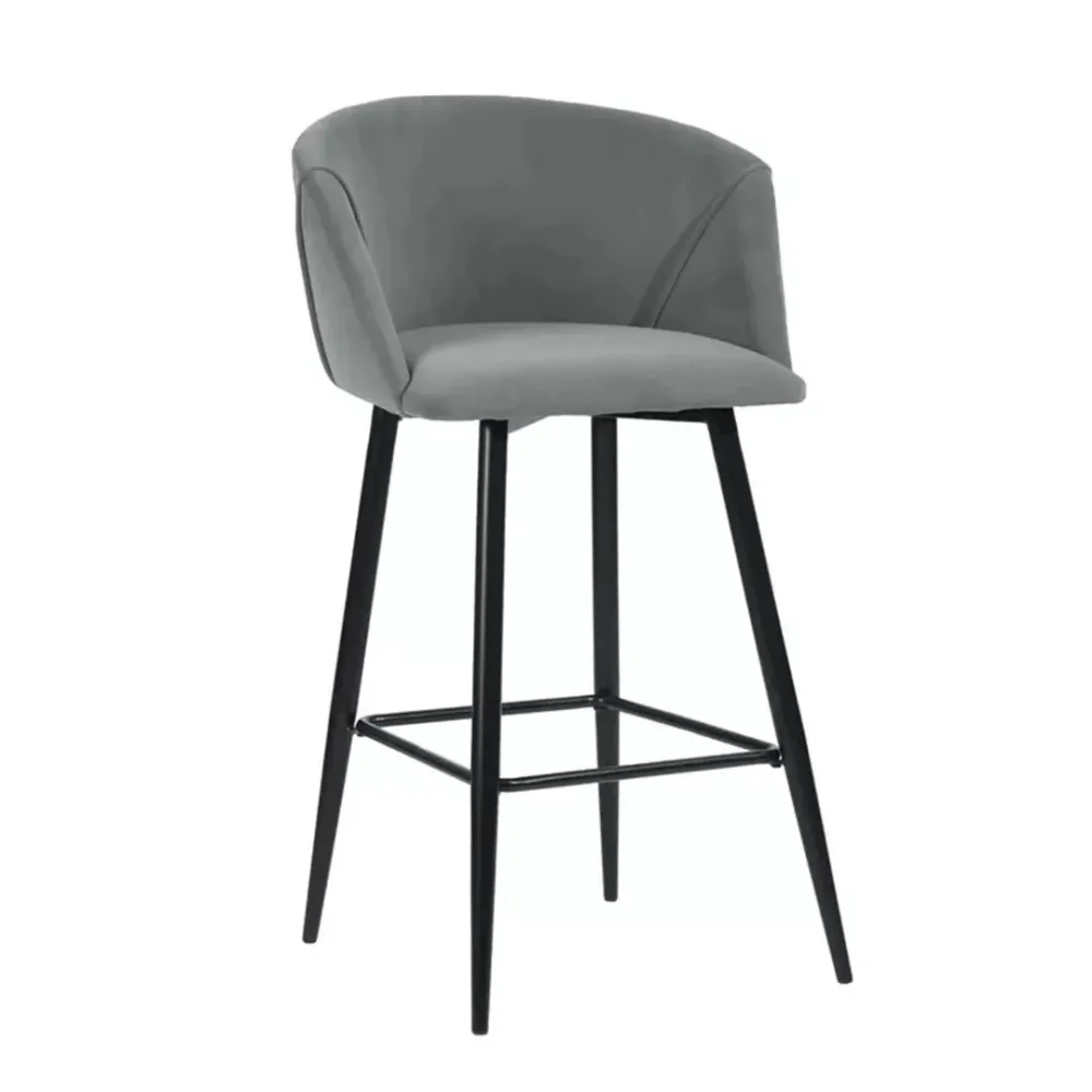 Luxurious Comfy Grey Velvet Counter Bar Chair / Long Chair Single