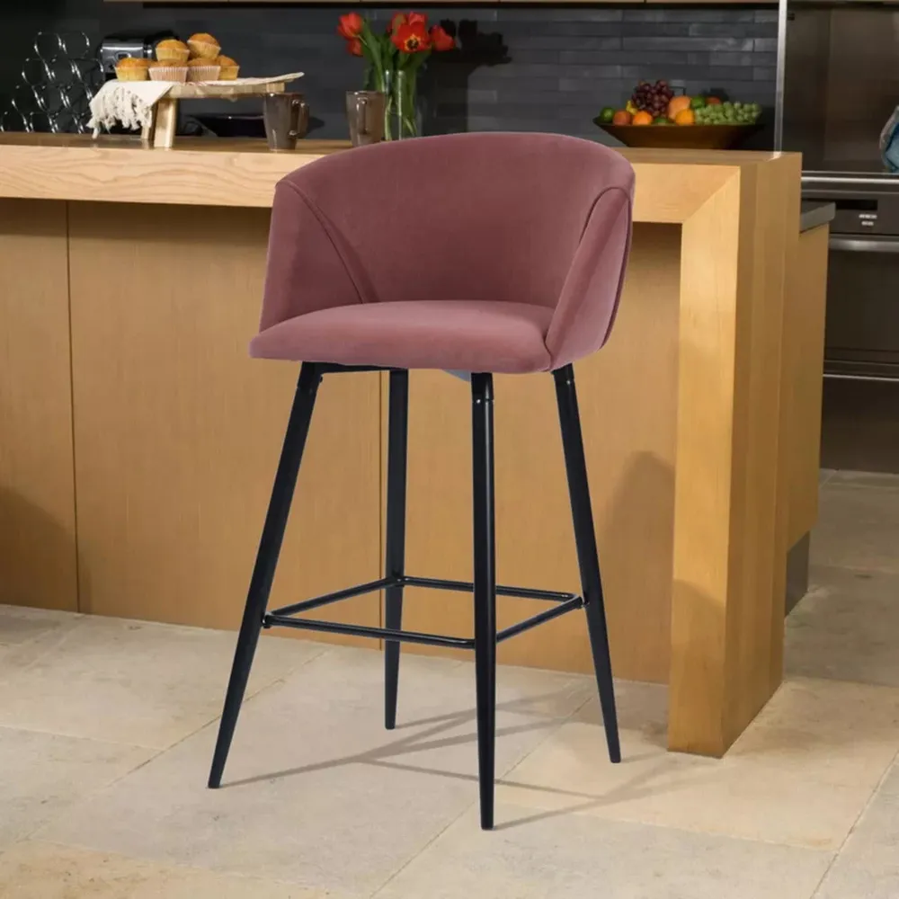 Luxurious Comfy Pink Velvet Counter Bar Chair / Long Chair Single Chair