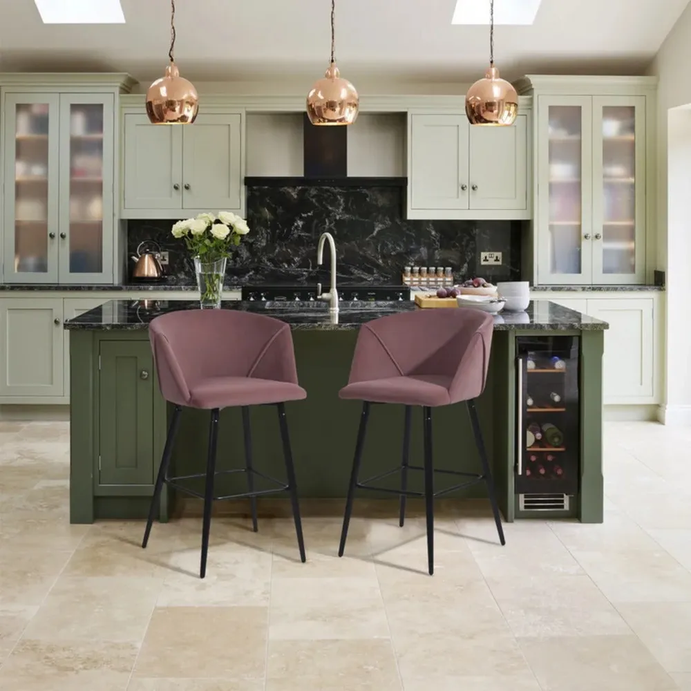 Luxurious Comfy Pink Velvet Counter Bar Chair / Long Chair Single Chair