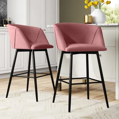Luxurious Comfy Pink Velvet Counter Bar Chair / Long Chair