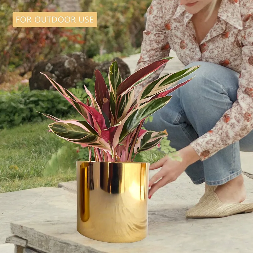 Luxurious Glossy Gold Metal Mini Desk Planter- Set of 2