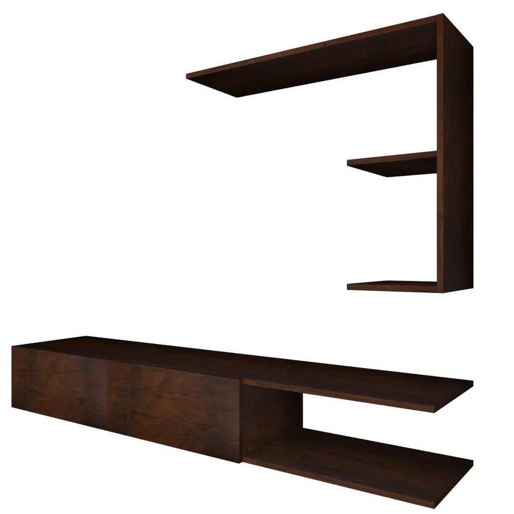 Luxurious Imbuia Natural Walnut Shelved Wooden TV Unit