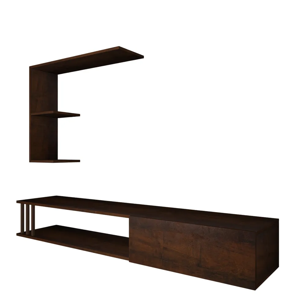 Luxurious Imbuia Walnut Shelved Wooden TV Unit