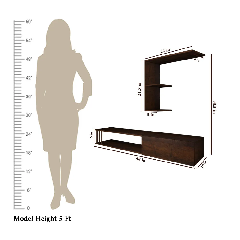 Luxurious Imbuia Walnut Shelved Wooden TV Unit