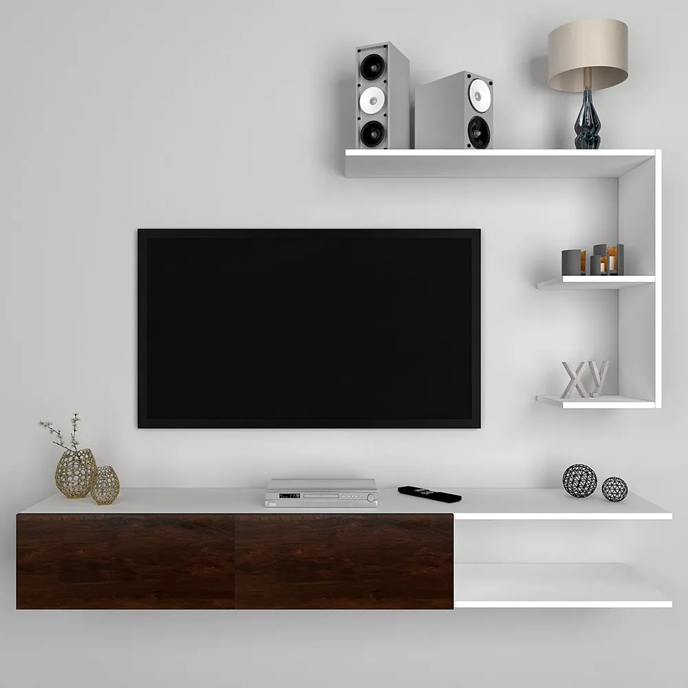 Luxurious Imbuia Walnut & White Wooden TV Unit