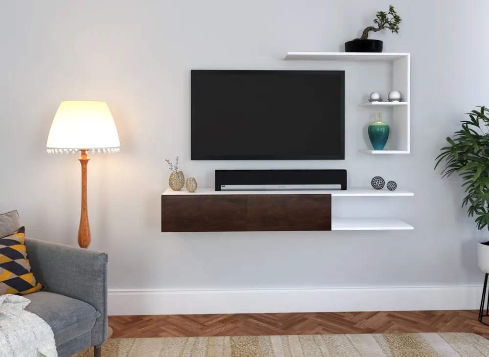 Luxurious Imbuia Walnut & White Wooden TV Unit