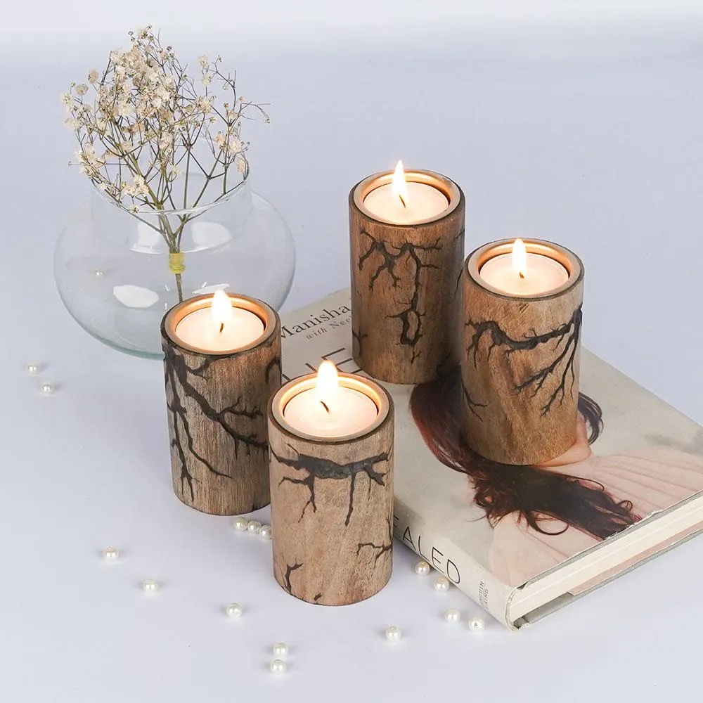 Luxurious wooden votives, set of 4