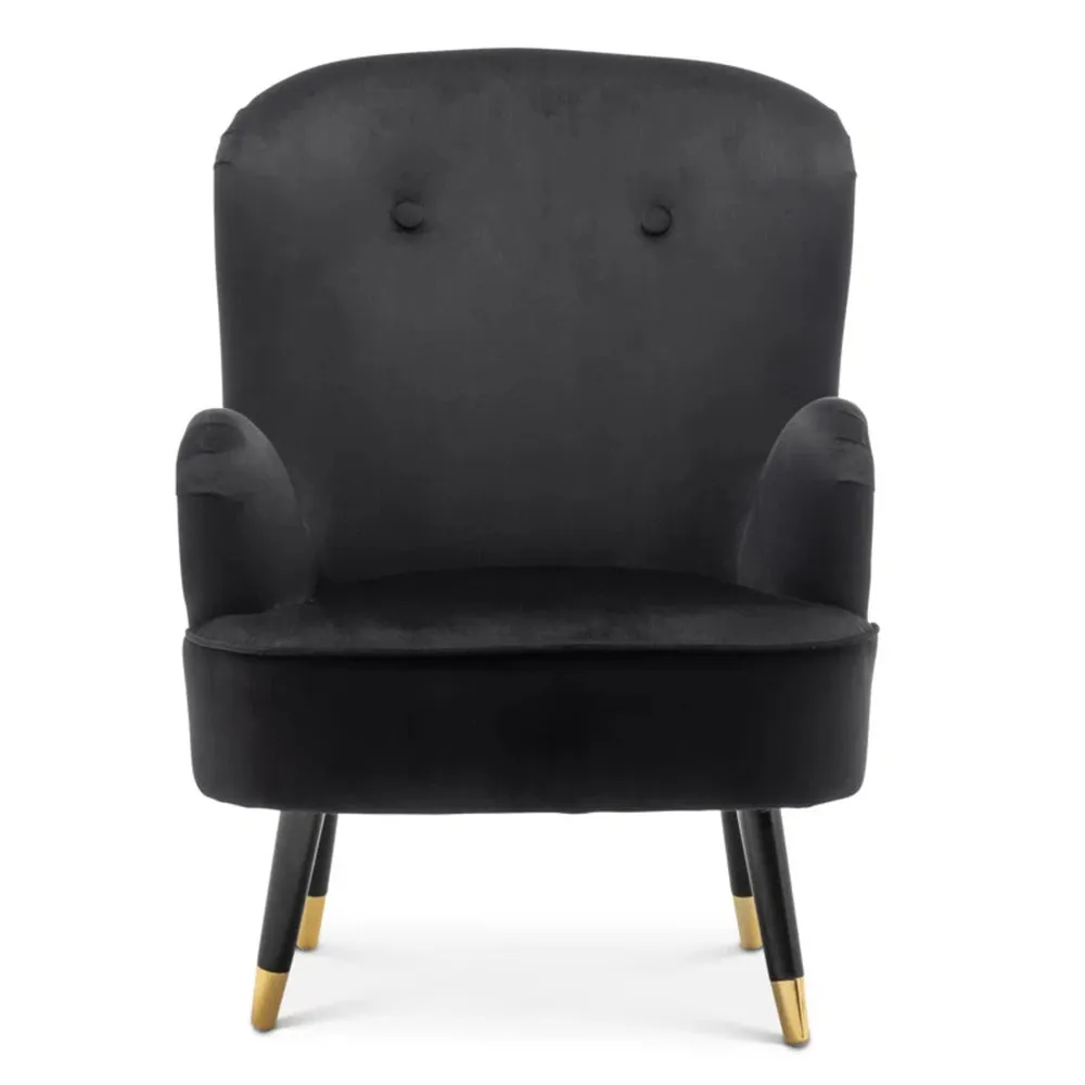 Luxury Black Velvet Lounge Chair With Ottoman