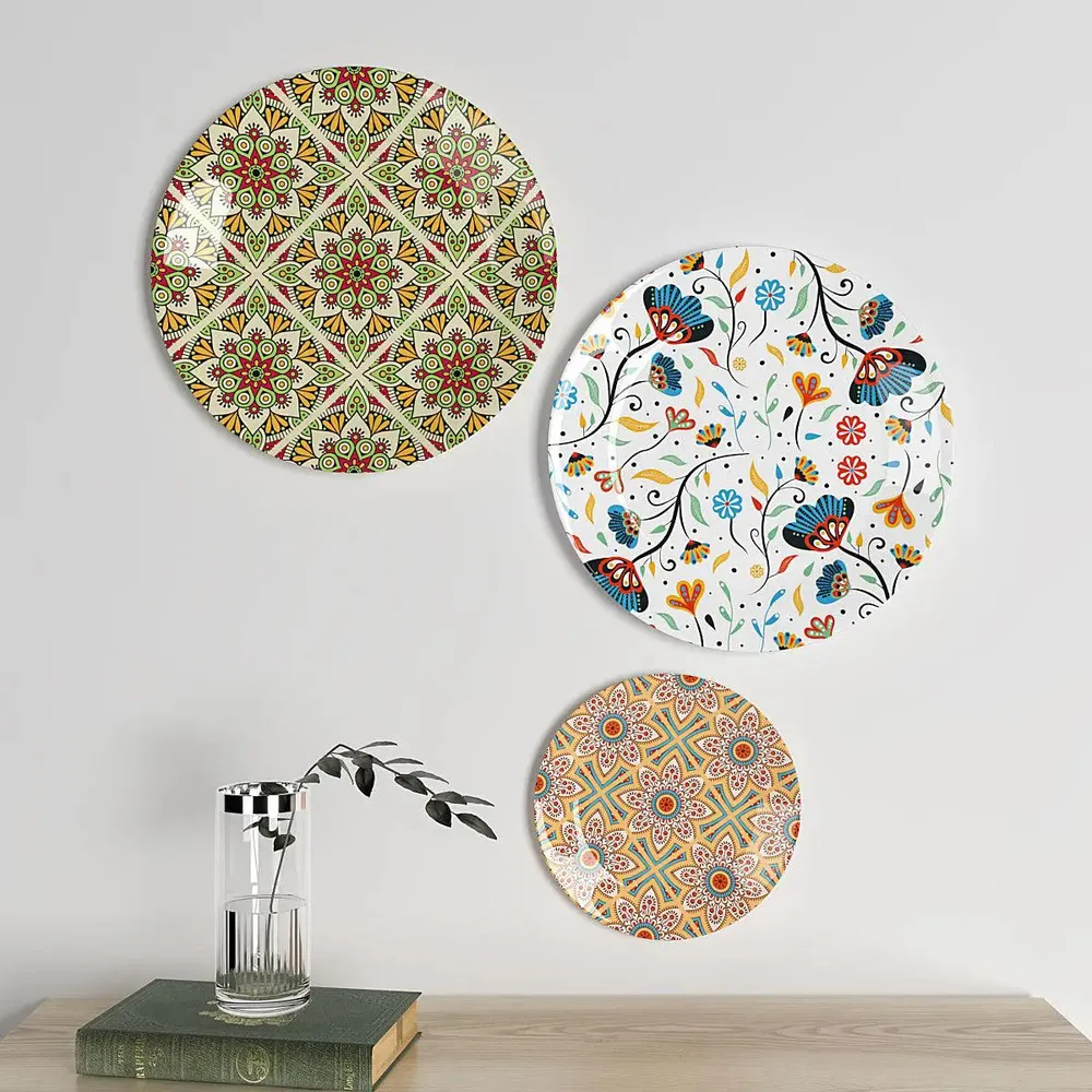 Luxury Ceramic Wall Plates With Floral Art, Wall Hanging.