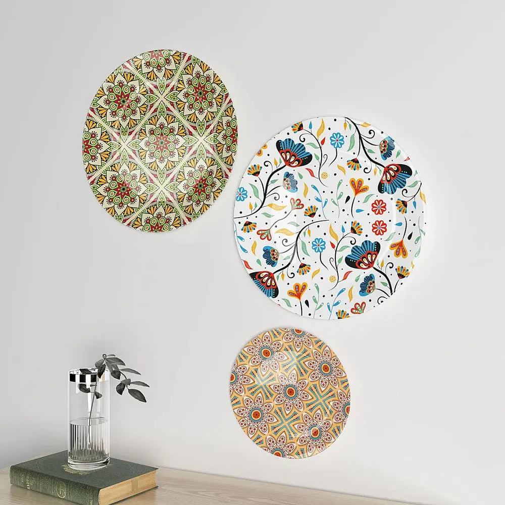 Luxury Ceramic Wall Plates With Floral Art, Wall Hanging.
