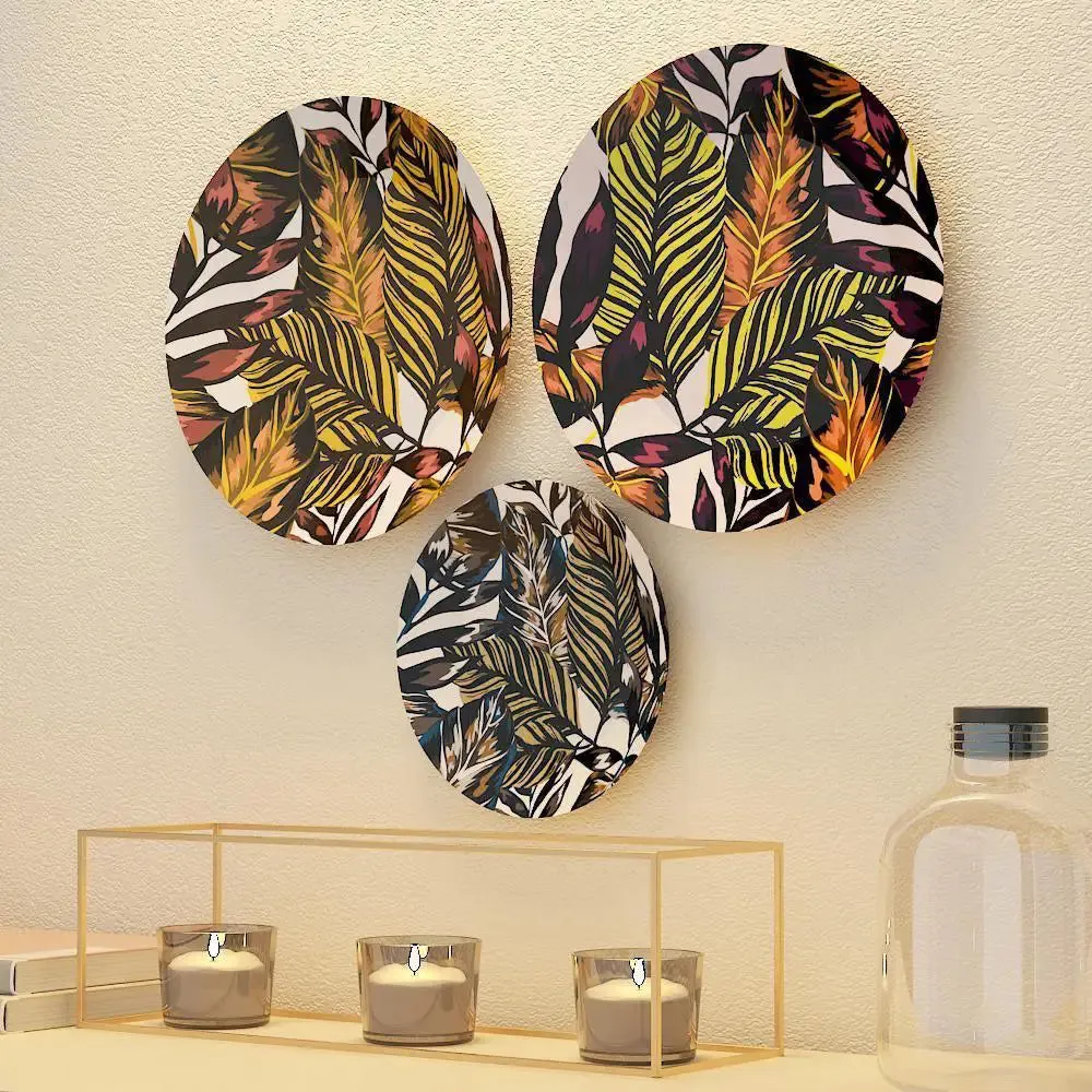 Luxury Ceramic Wall Plates With Leaves Art Pattern Design, Wall Hanging.